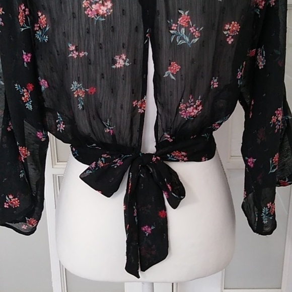 Forever 21 Contemporary Sheer Floral Cropped Kimono Sleeve Top Size - S - Picture 7 of 11
